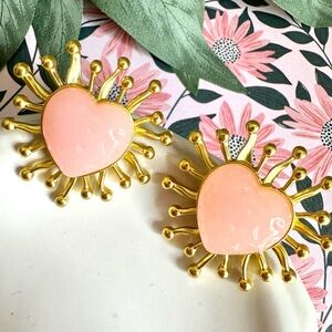 2/$30🌵 Pink Acrylic Heart Sunburst Gold Earrings Stud Romantic Kawaii Boho NEW